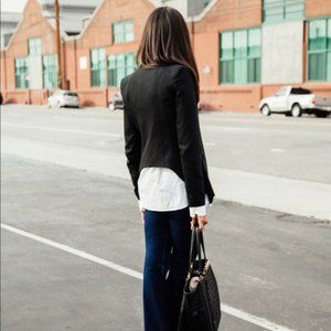 New Helmut Lang wool blend high low crop tuxedo structured smoking blazer jacket